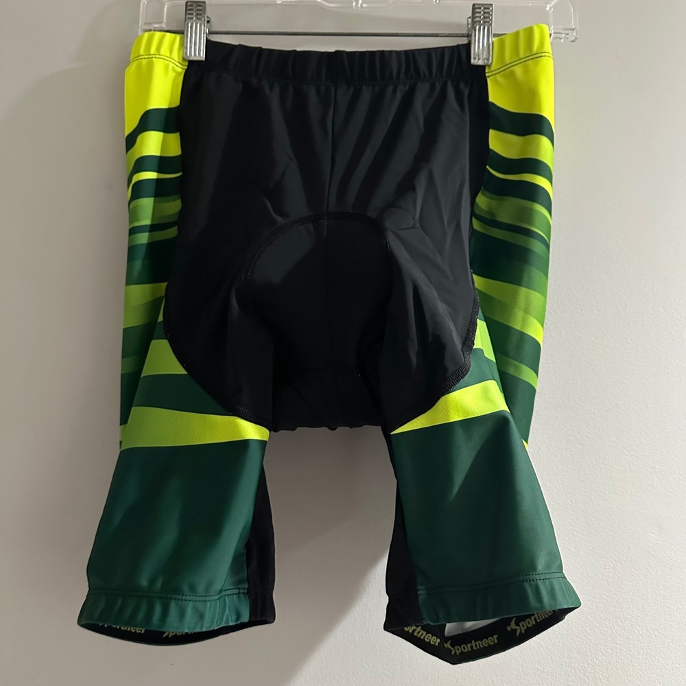 Sportneer Men's Cycling Shorts Padded‎ Bike Pants Green Yellow Stripe L